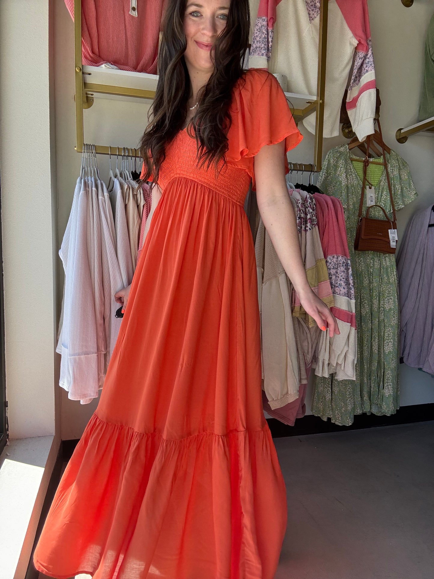 Sunset Orange Modal Smocked Dress