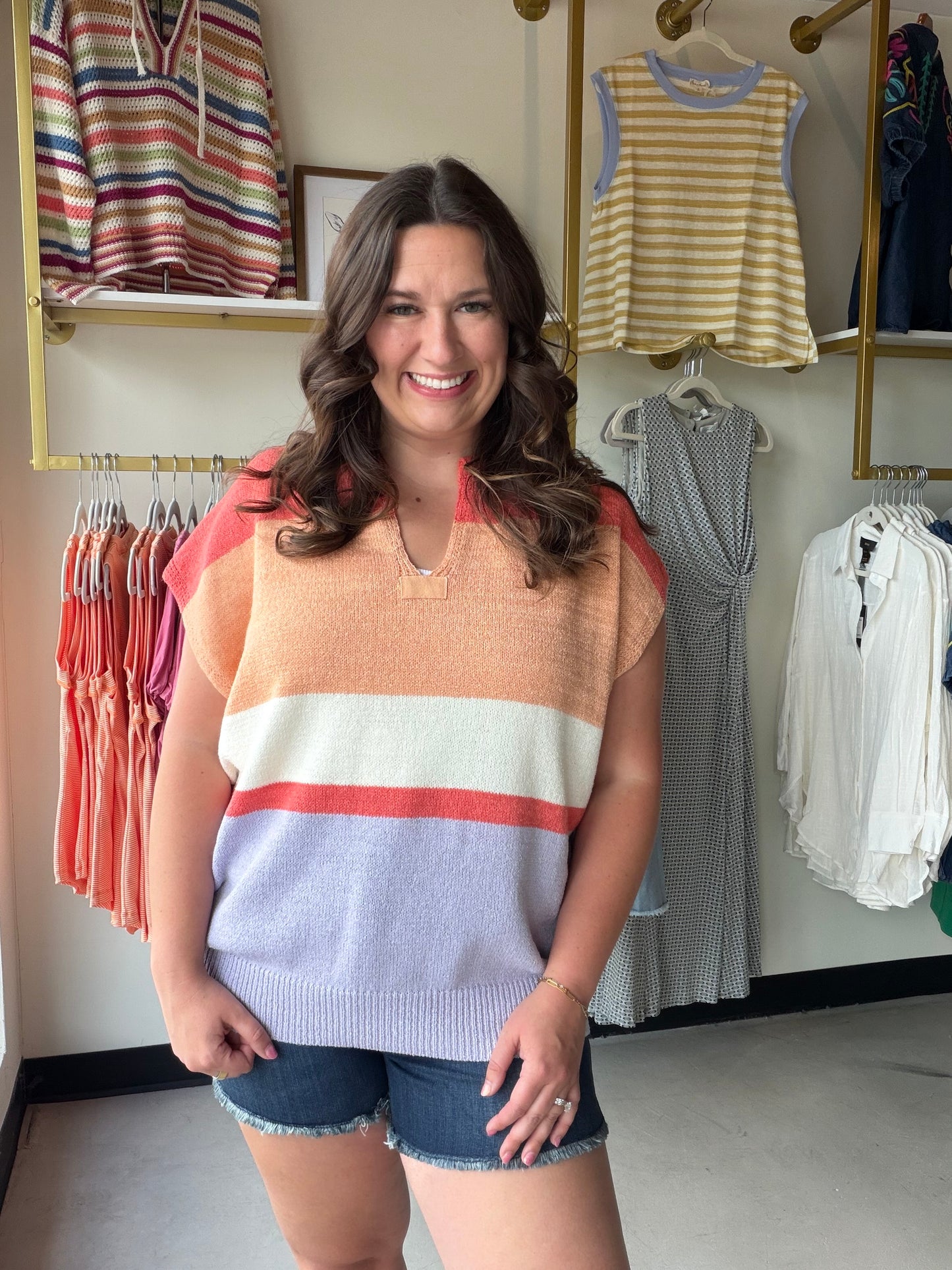 Coral & Lilac Sleeveless Block Sweater