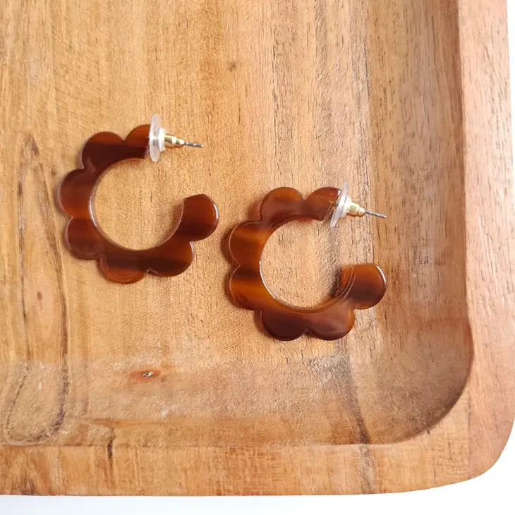 Walnut Flora Hoop Earrings