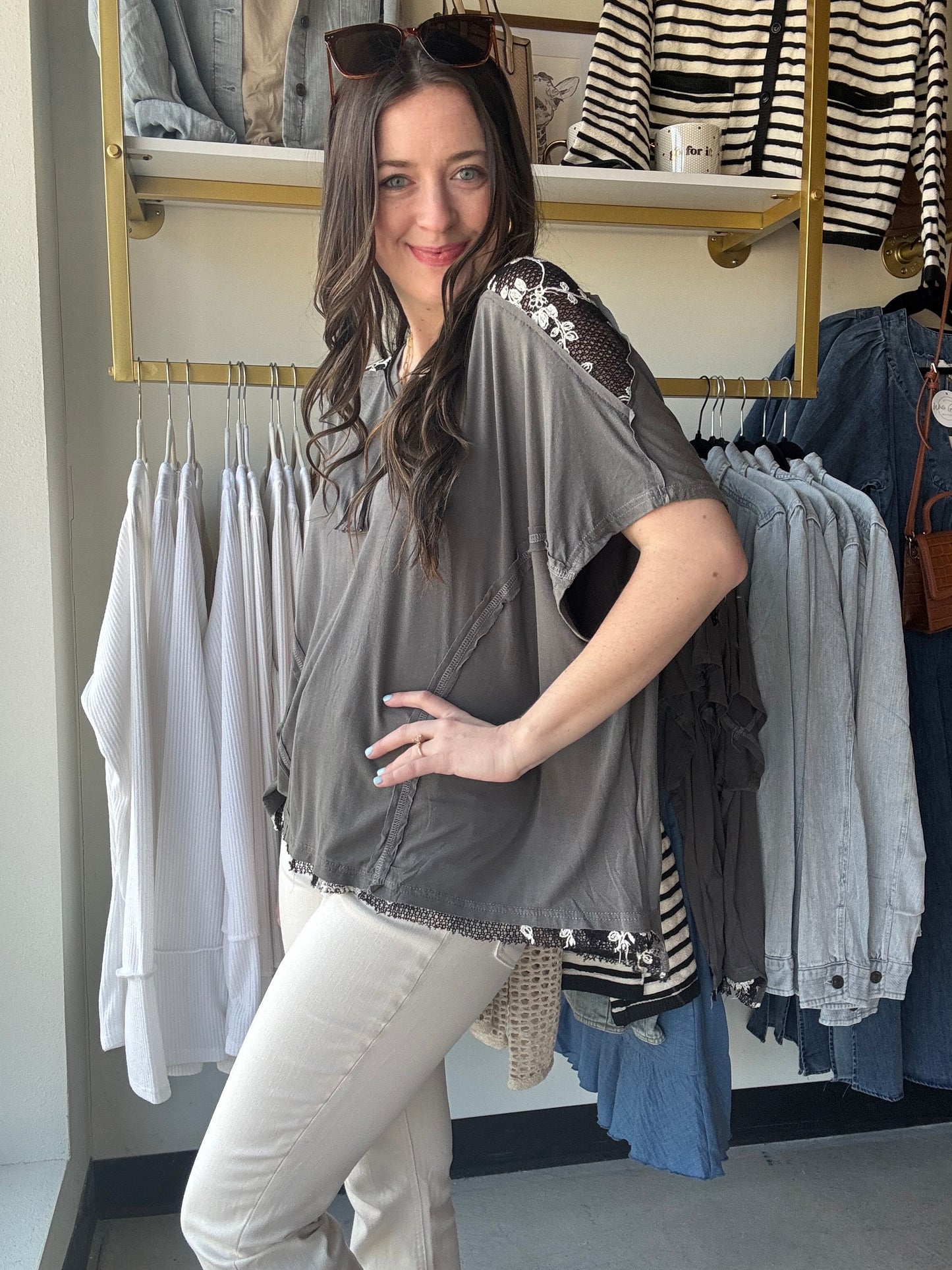 Charcoal Mesh Accent Tee