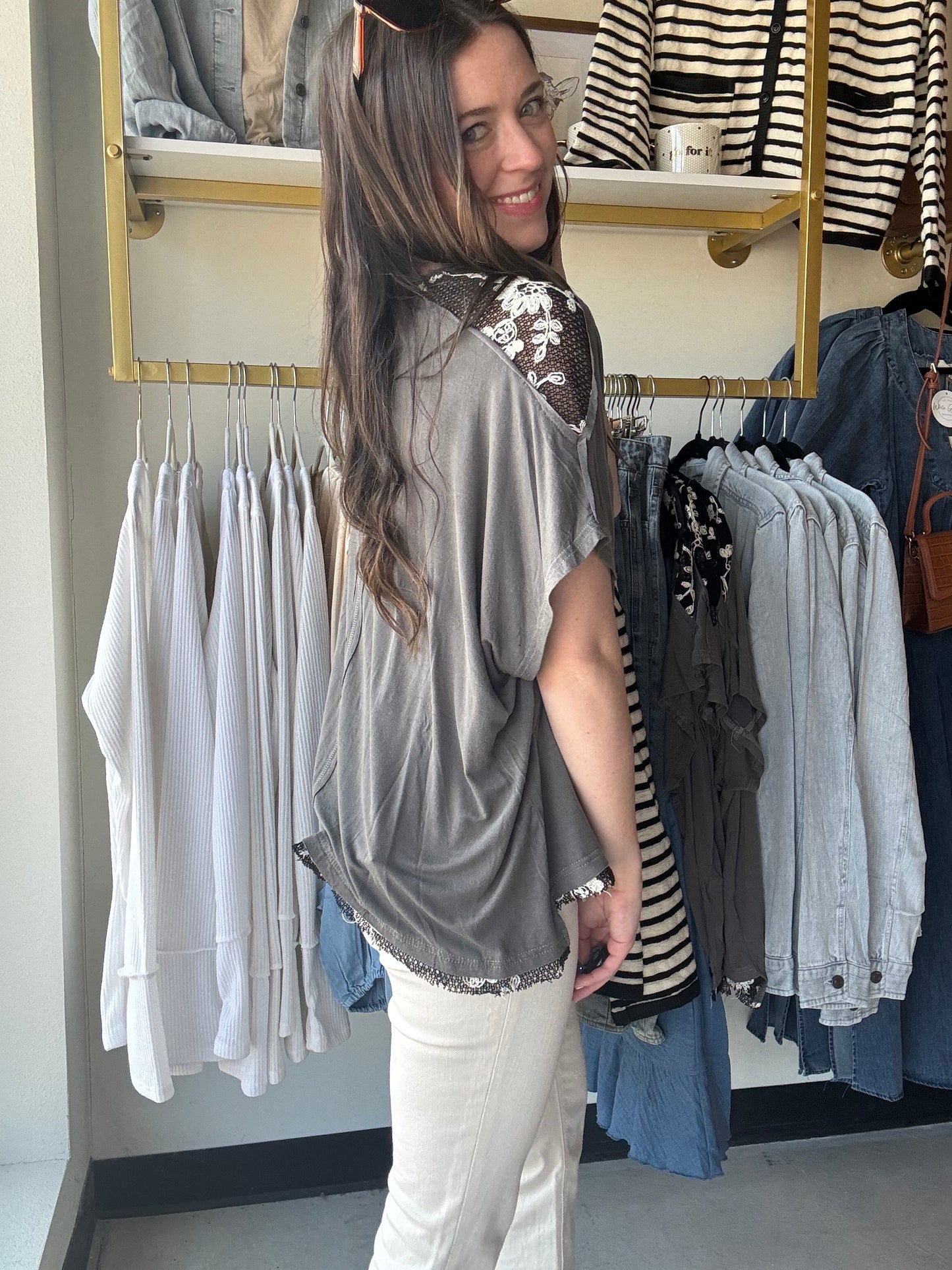 Charcoal Mesh Accent Tee