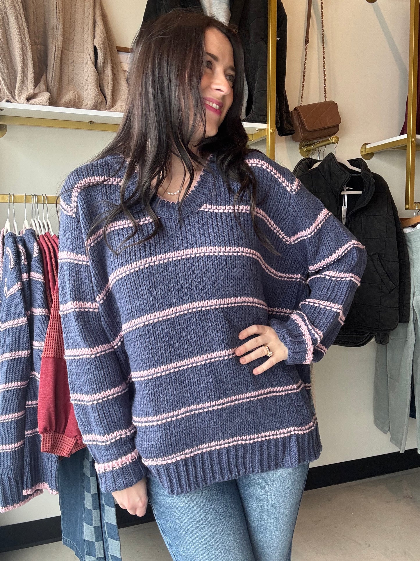 Pink & Denim Stripe Sweater