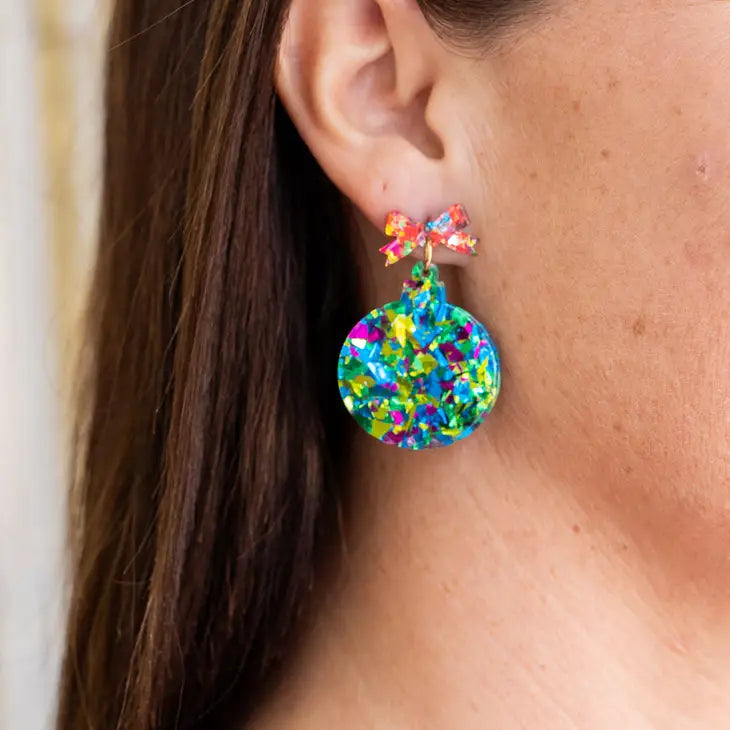 Green Sparkle Christmas Ornament Earrings