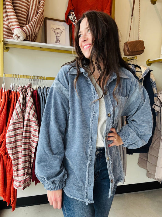 Blue Fringe Detail Shacket
