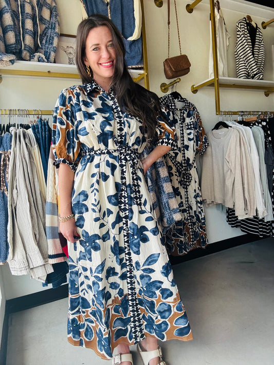 Slate & Mustard Button Dress