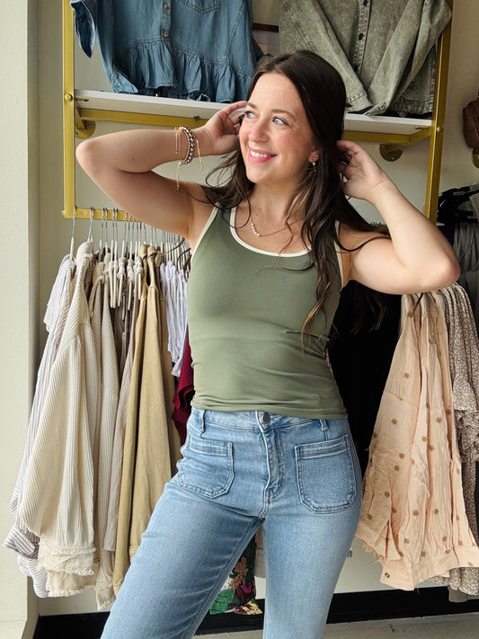 Olive Two Tone Seamless Tank