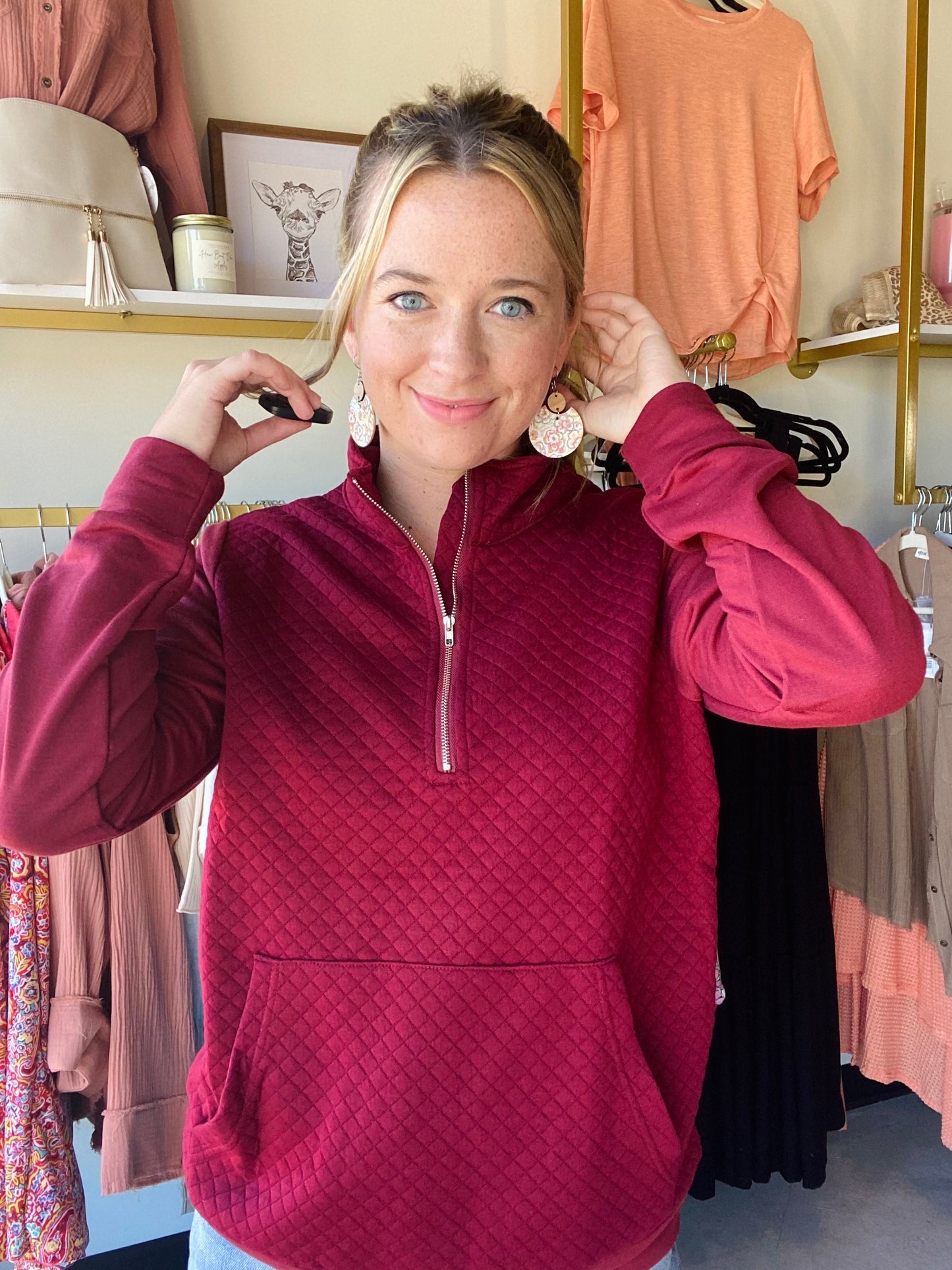 Wine Quilted Quarter Zip