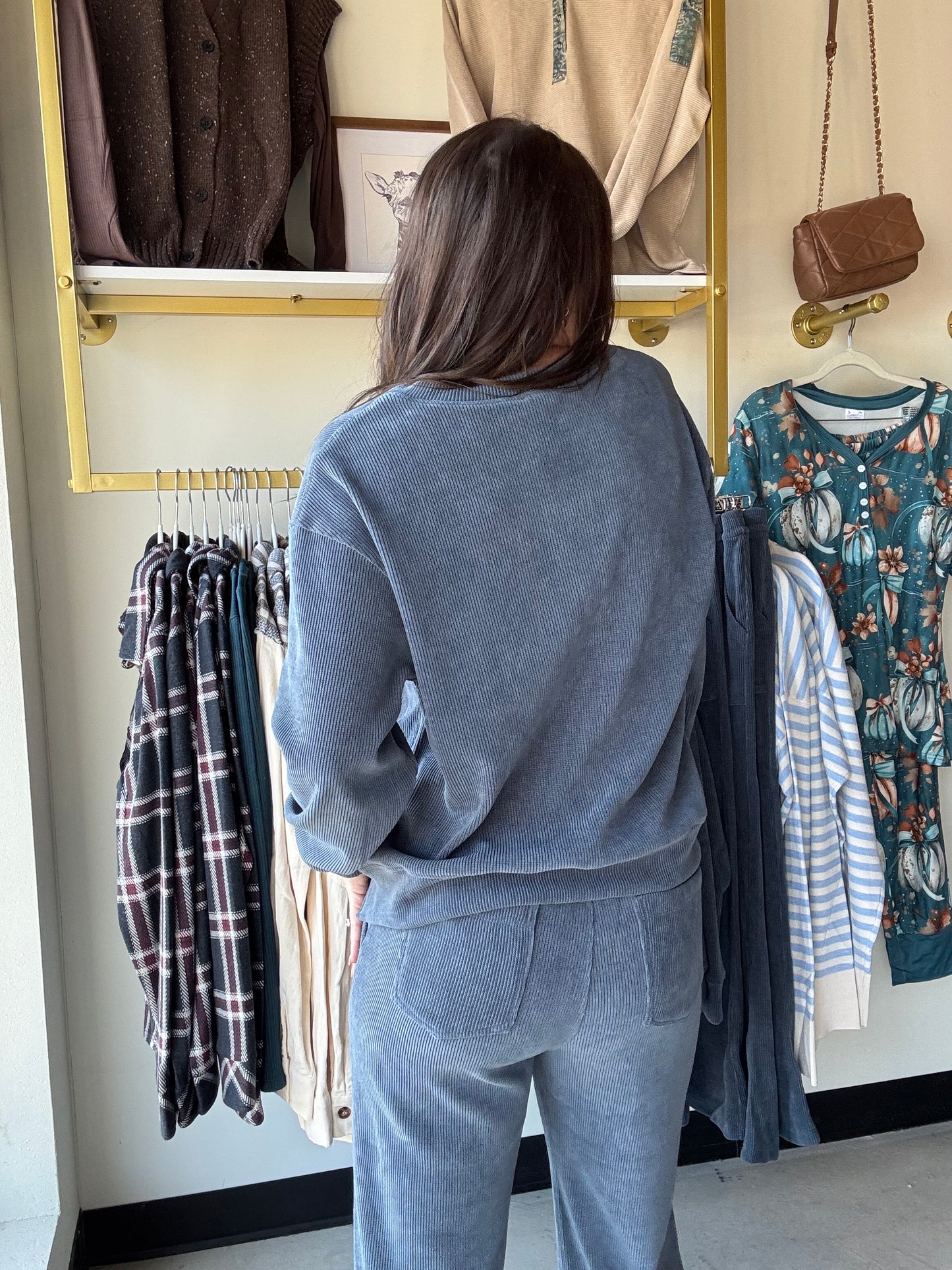 Denim V Neck Corduroy Top
