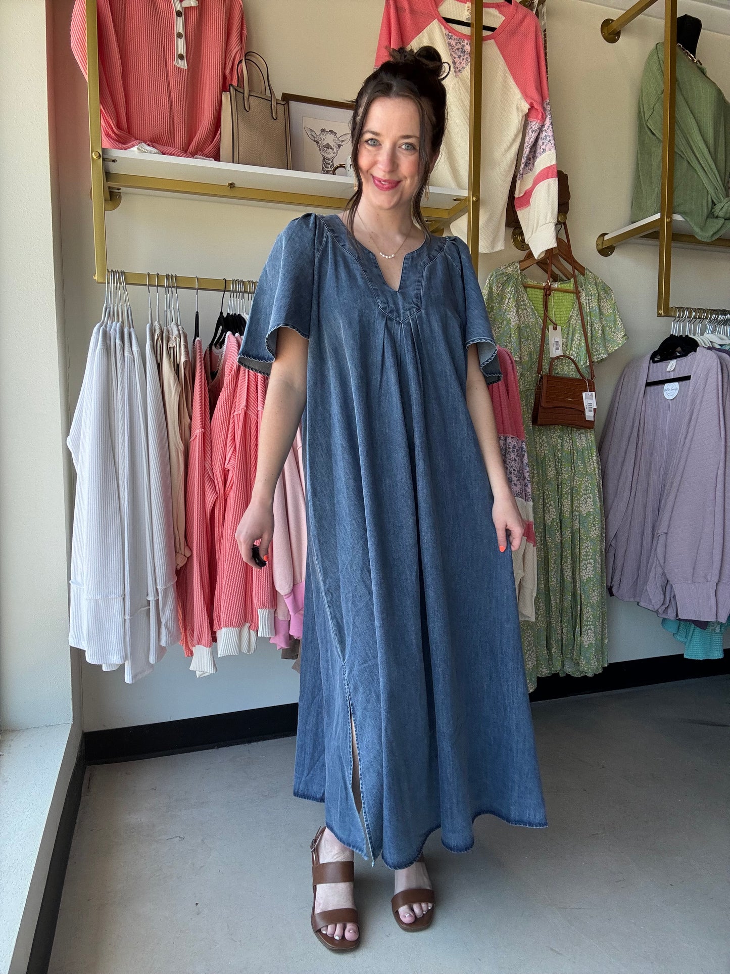 Dark Denim Wing Sleeve Dress
