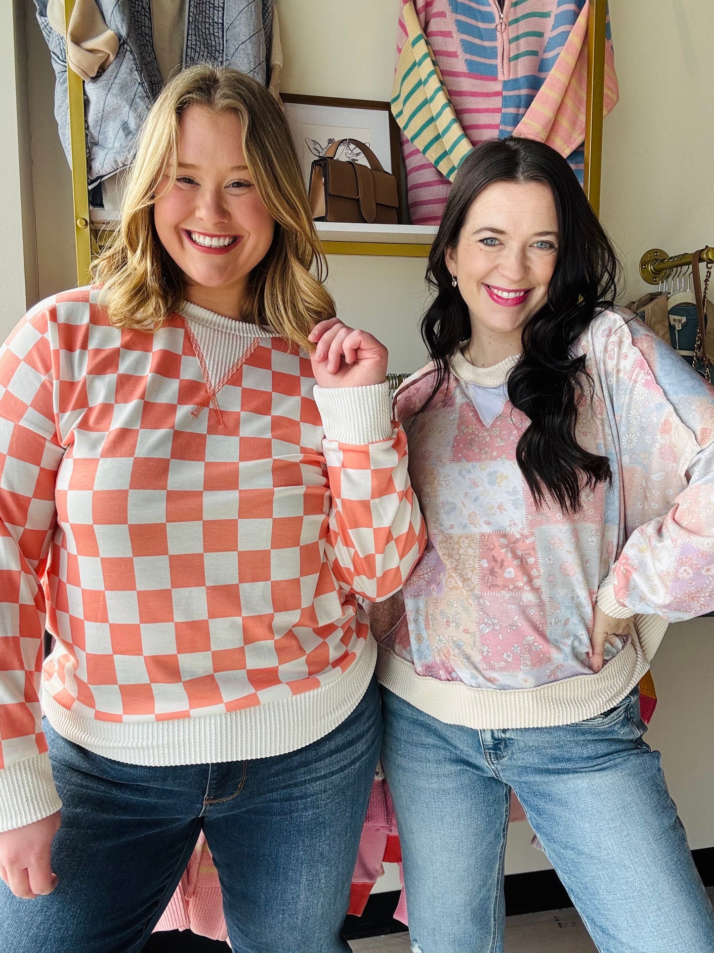 Peach Quilt Print Pullover