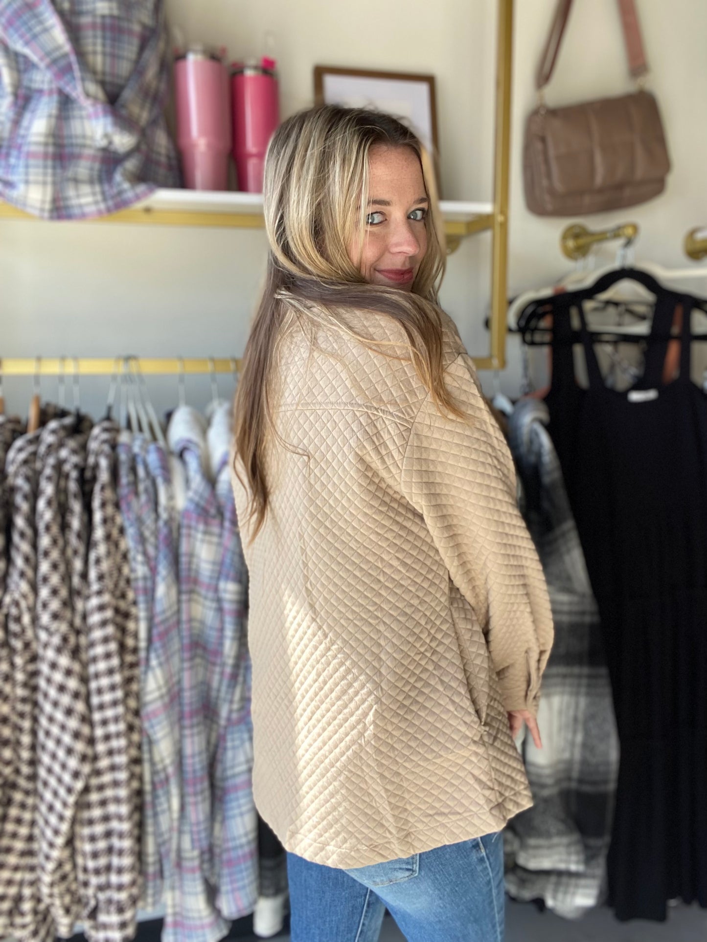 Khaki Retro Quilted Shacket