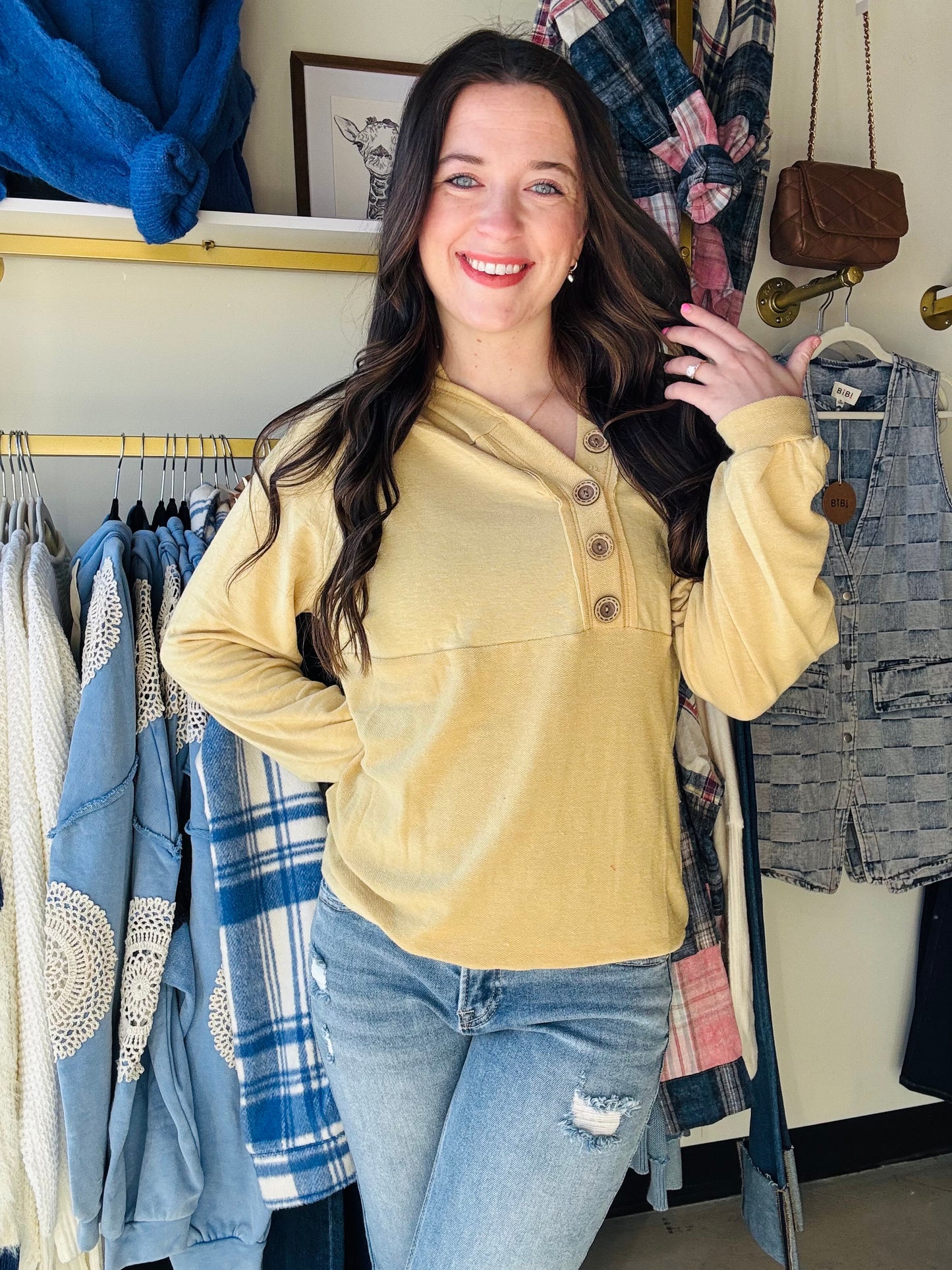 Asymmetrical Buttoned French Terry Hoodie
