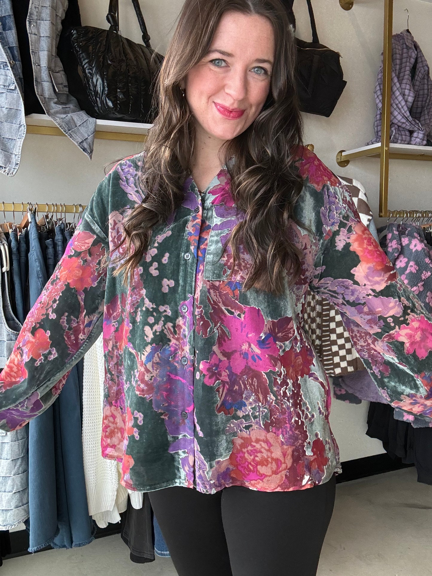 Velvet Flower Button Up
