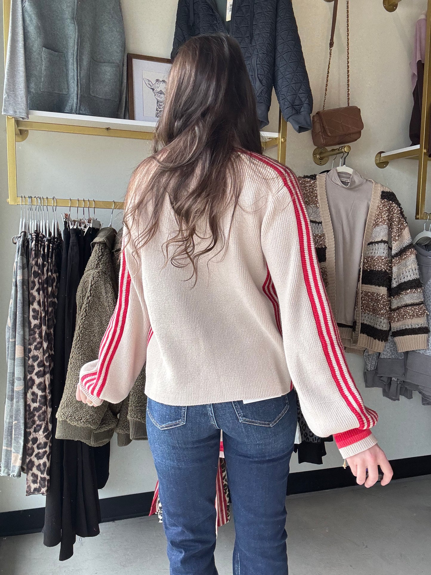 Red Accent Mock Neck Sweater