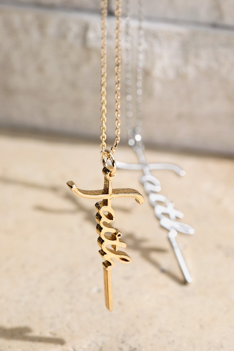 Brass Faith Pendant Necklace