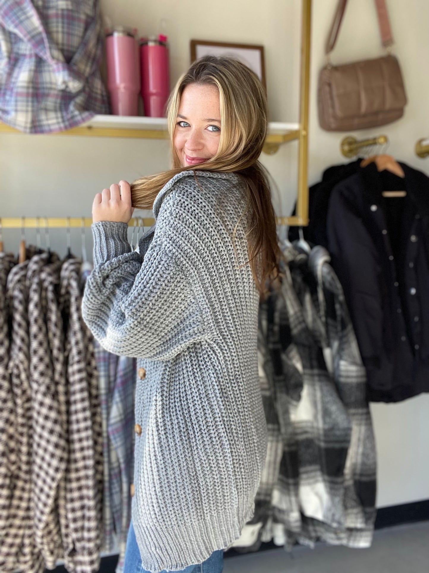 Oversized Turndown Collar Cardigan