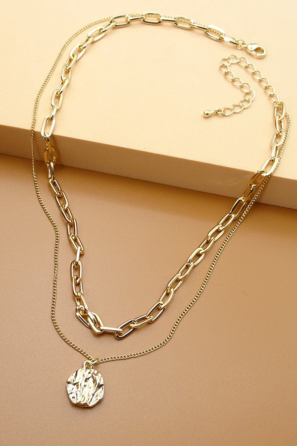 Texture Coin Link Necklace