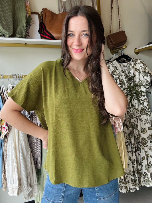 Olive Woven Short Sleeve