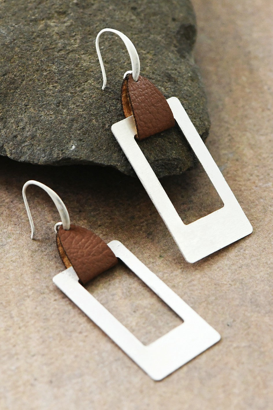 Leather Accent Metal Drop Earrings