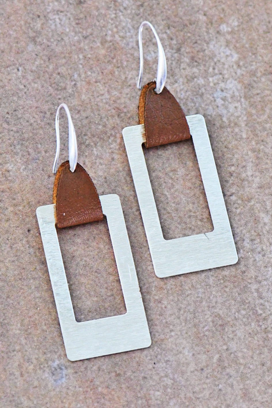 Leather Accent Metal Drop Earrings