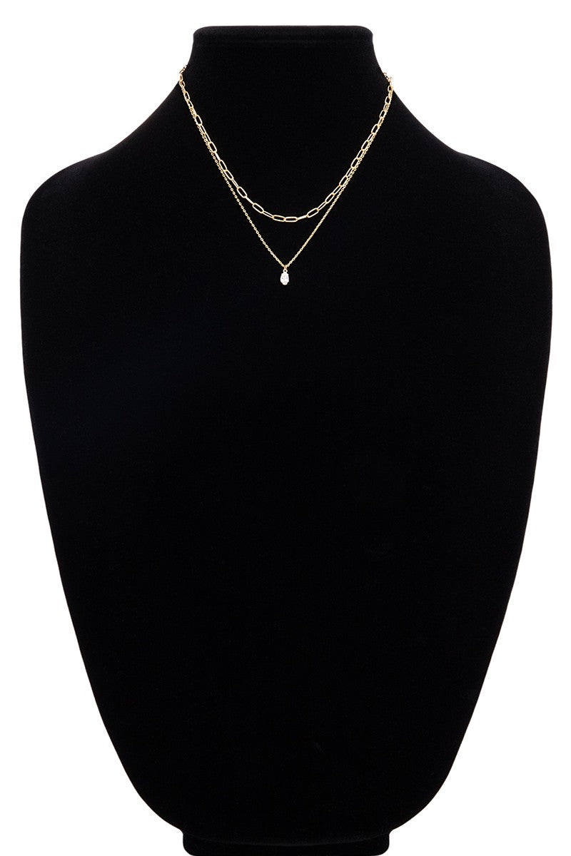 Pave and Brass Layered Chain Necklace