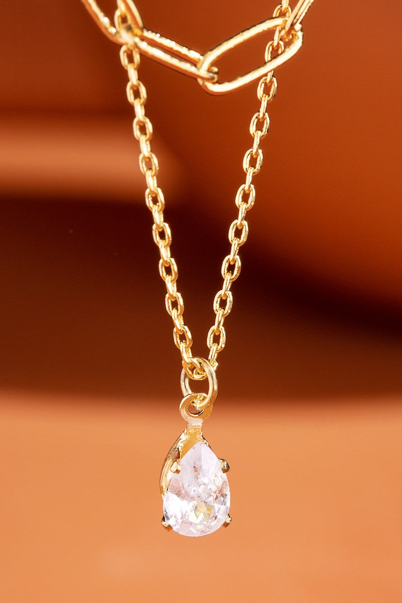 Pave and Brass Layered Chain Necklace