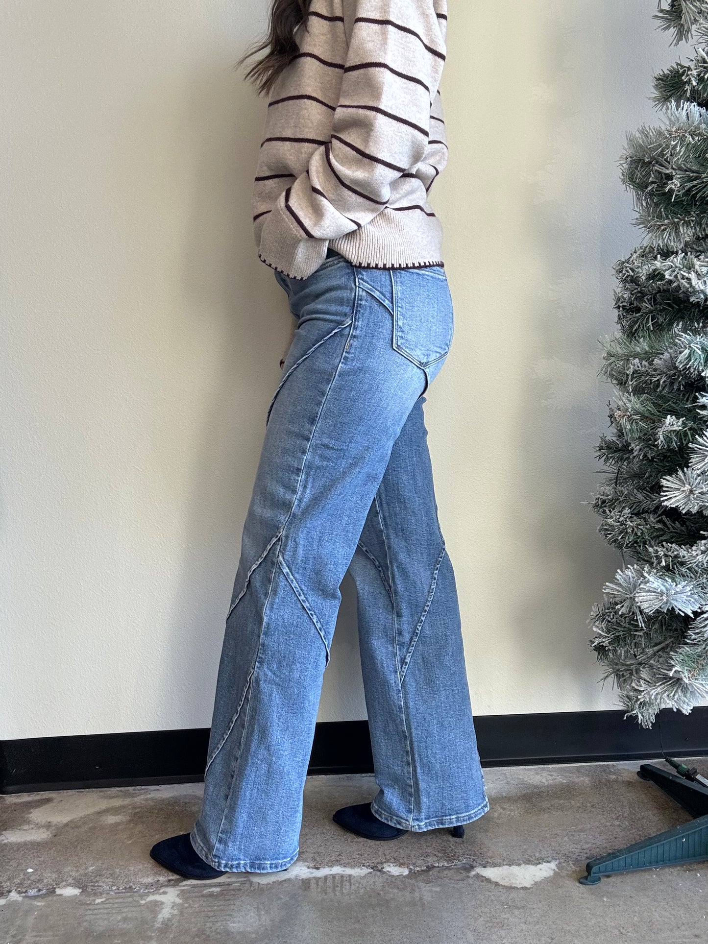 Decorative Seam Wide Leg Denim