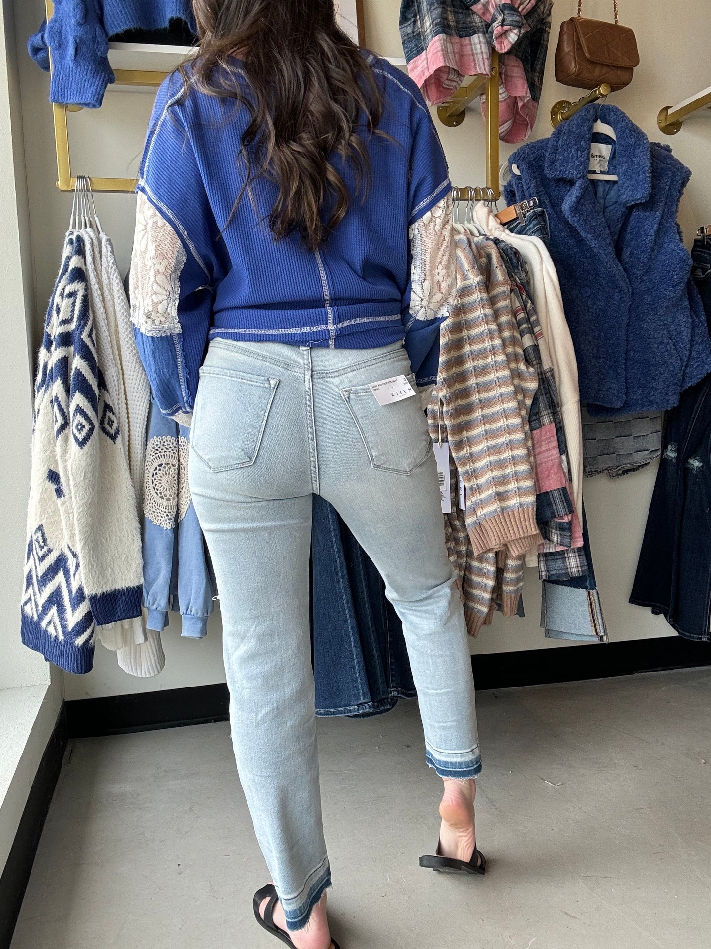 Cropped Straight Patch Jeans - Risen