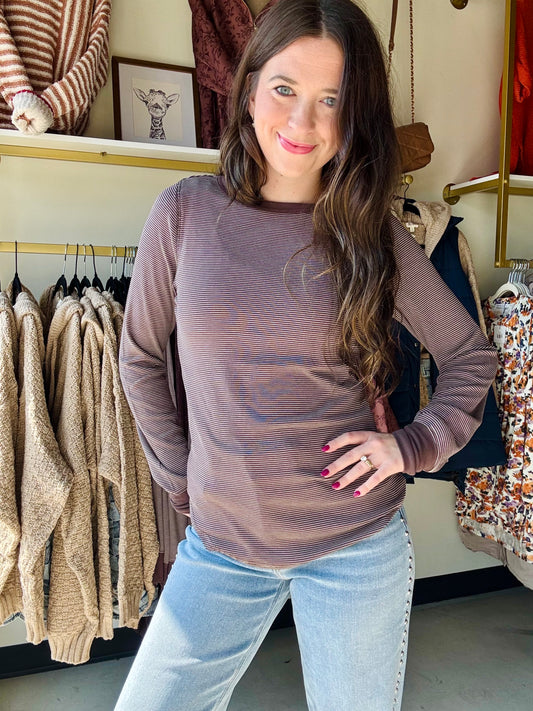 Ivory Coffee Stripe Stacey Top