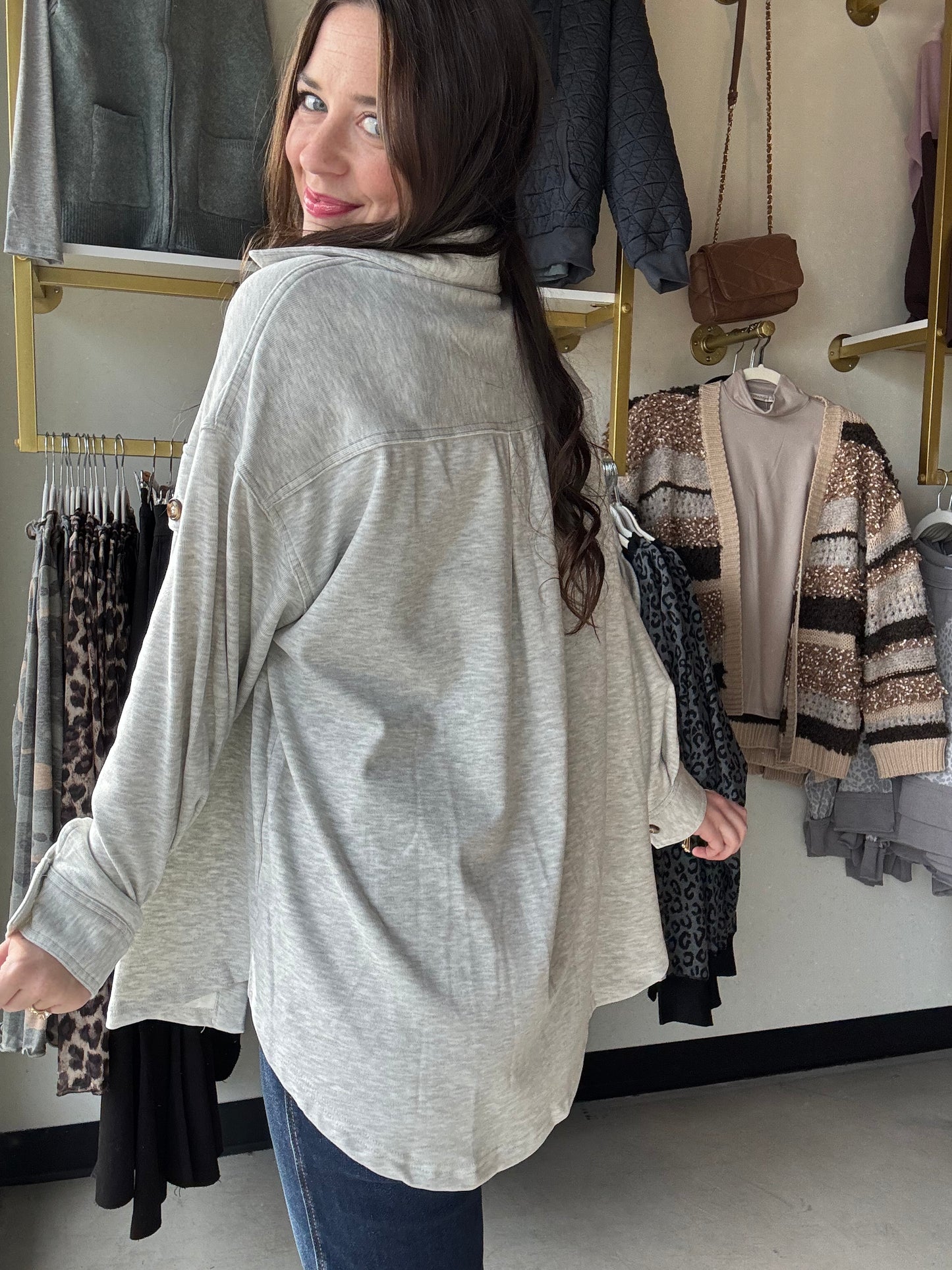 Gray Oversized Fleece Lined Shacket