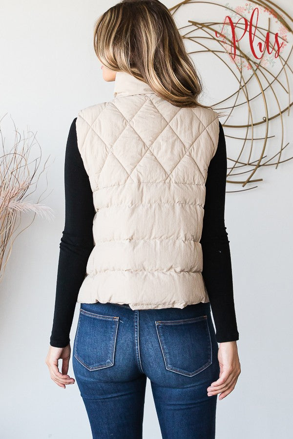 Taupe Quilted Puffer Vest - Plus