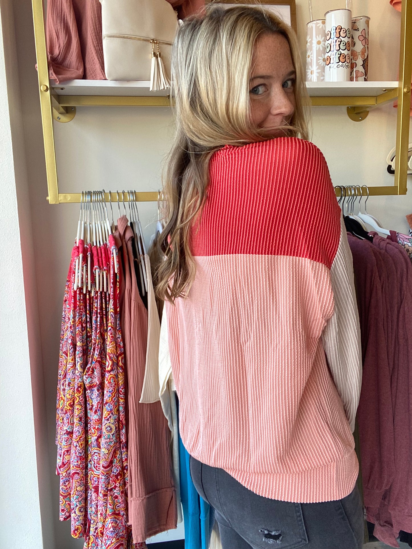 Red Block Ribbed Longsleeve