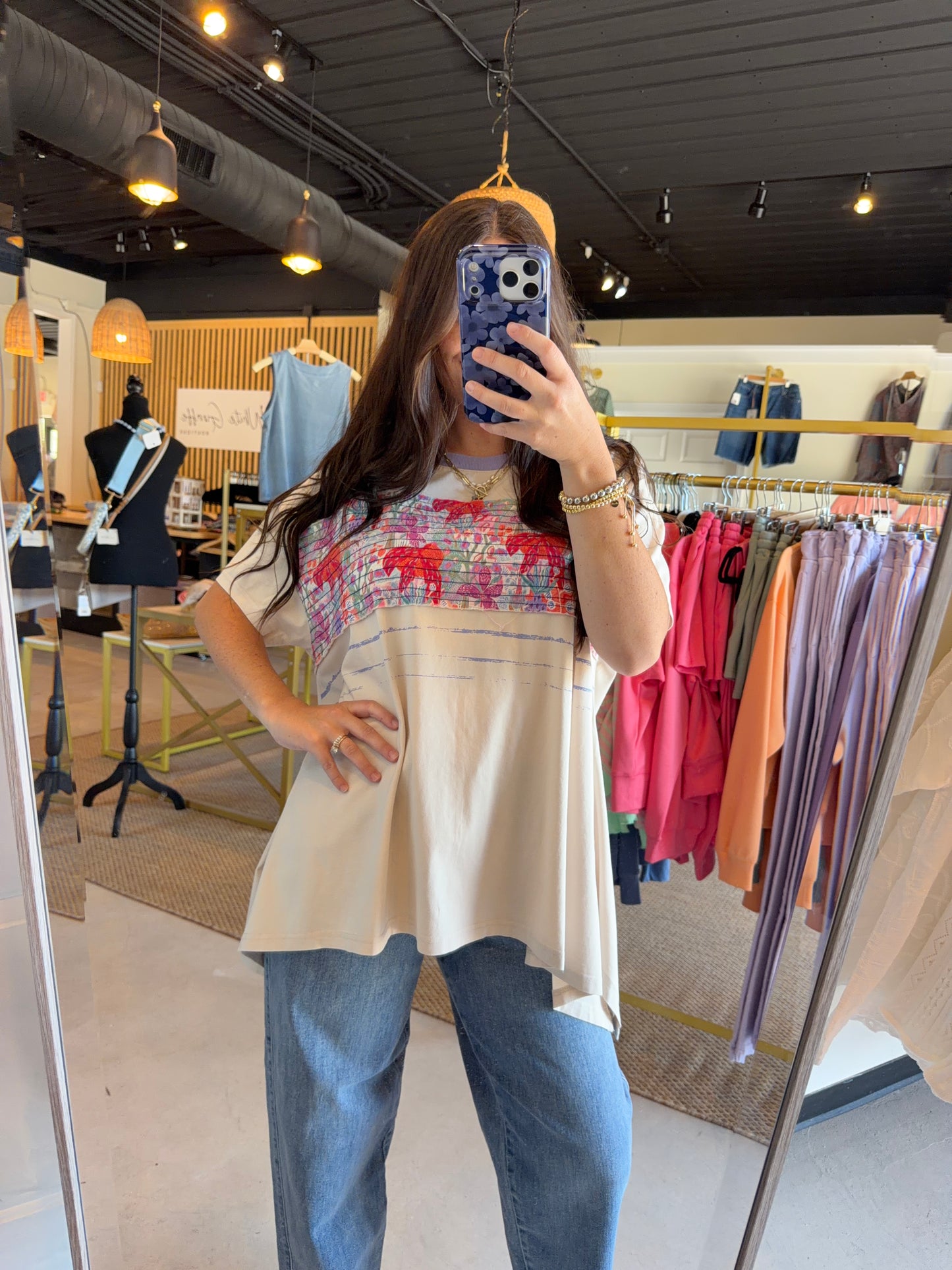 Ecru Accent Band Flowy Tee