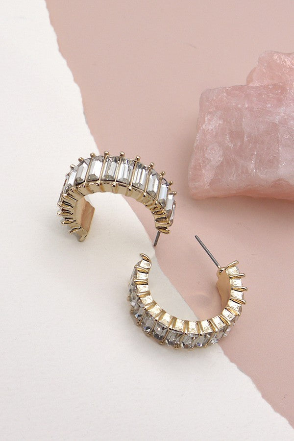 Baguette Rhinestone Hoop Earrings