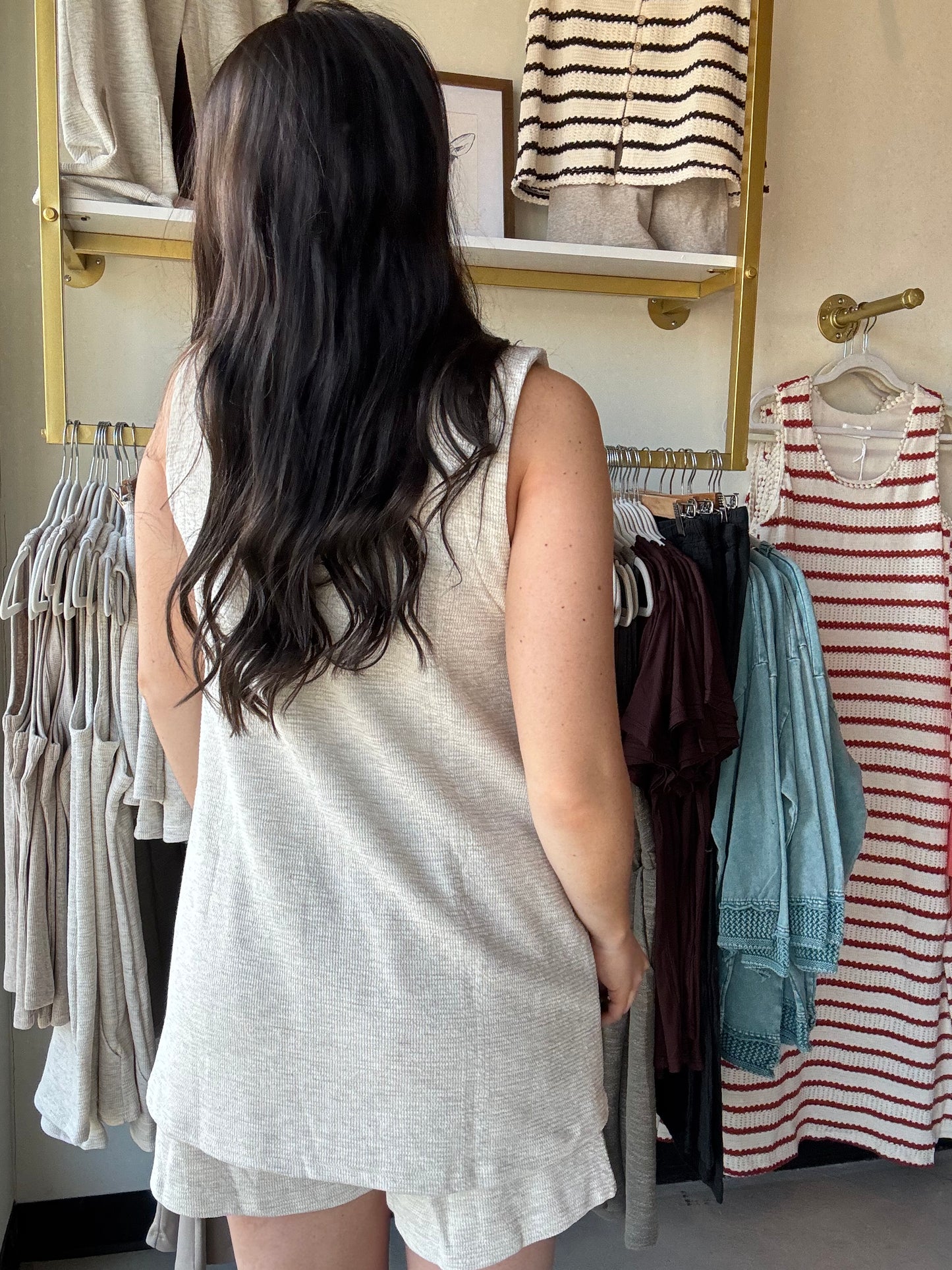 Melange Button Tunic Tank