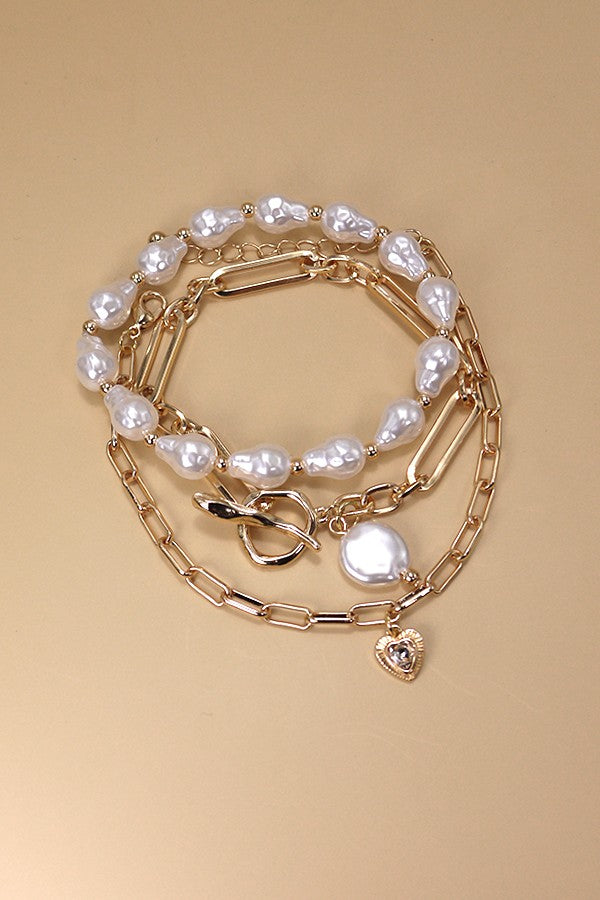 Pearl Link Toggle Bracelet Set