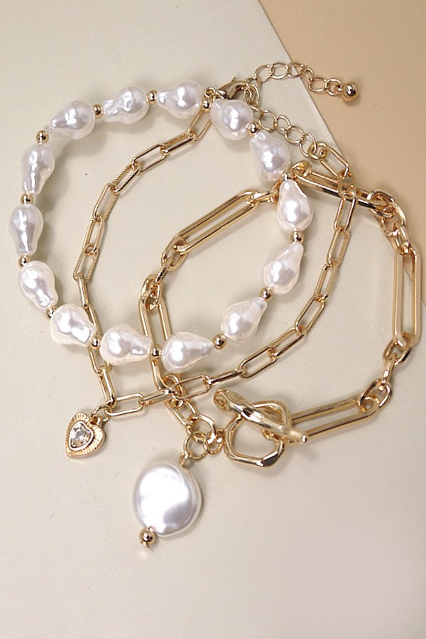 Pearl Link Toggle Bracelet Set