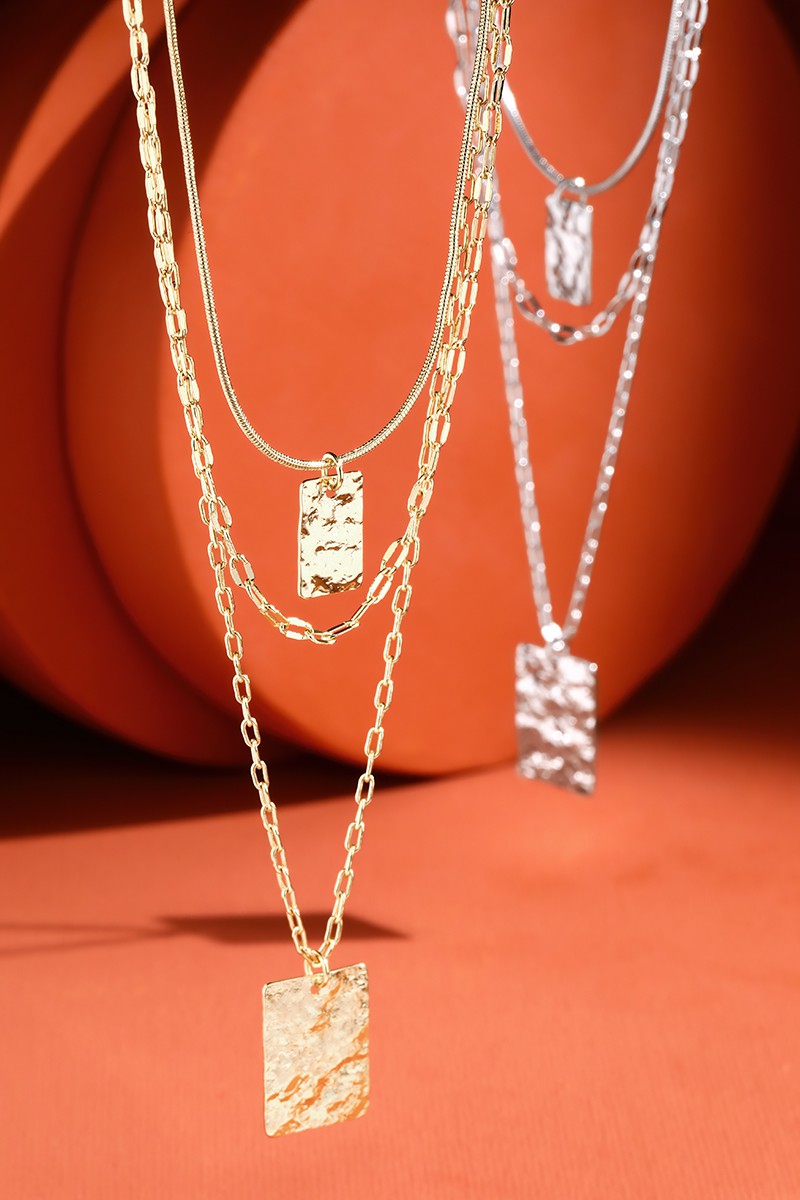 Layered Chain Necklace With Hammered Pendants