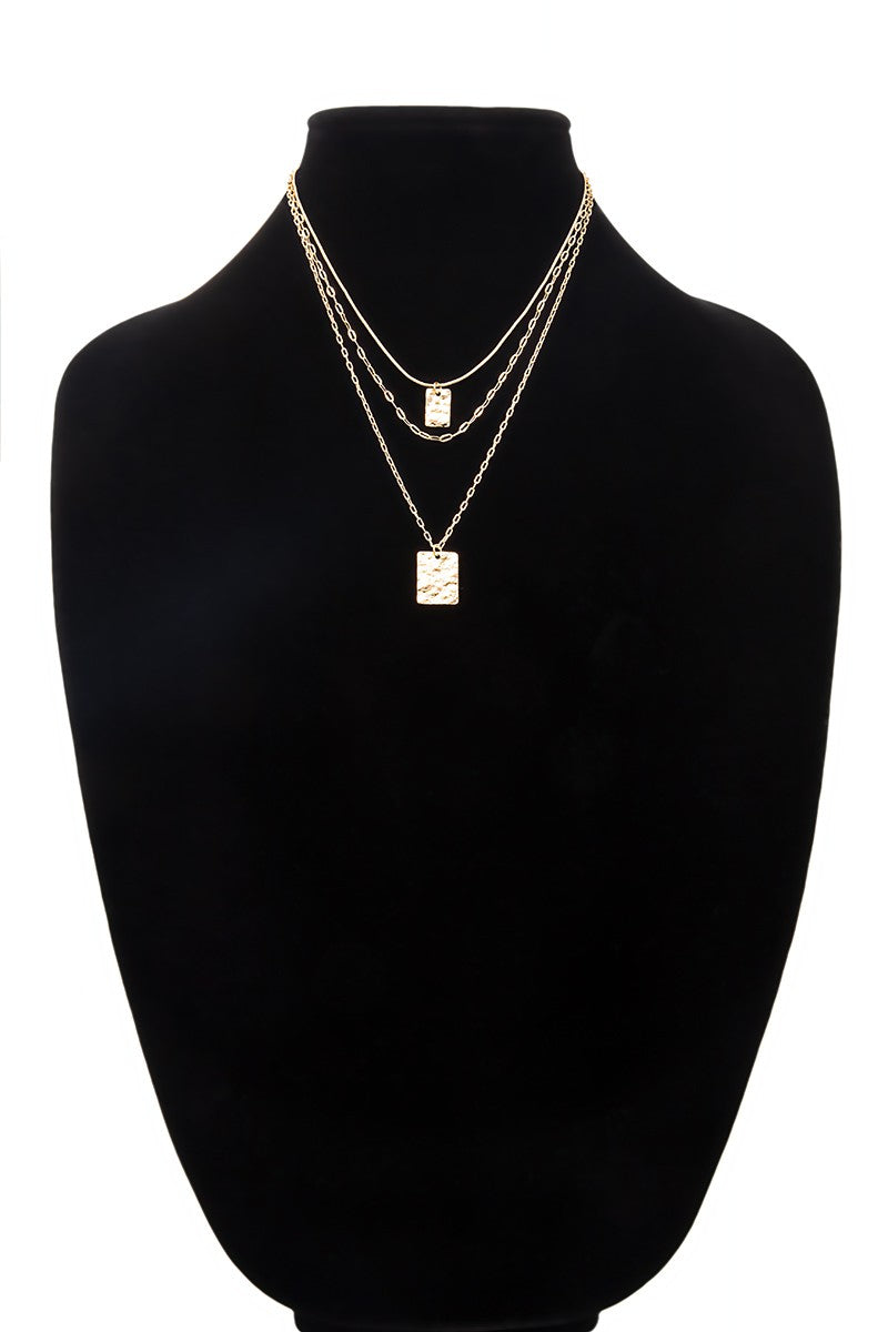Layered Chain Necklace With Hammered Pendants