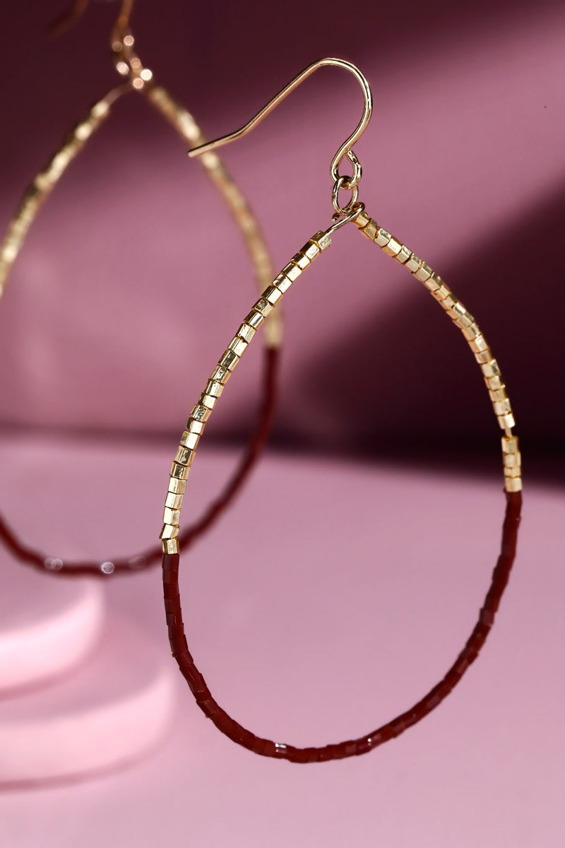 Burgundy Seed Bead Teardrop Earrings