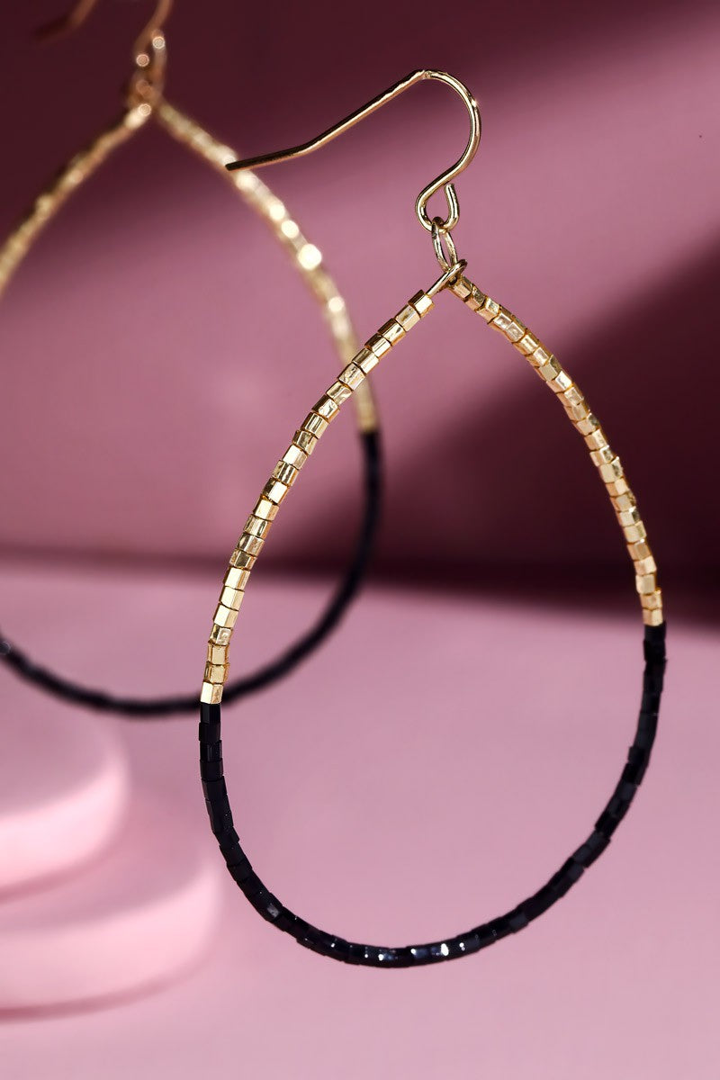 Black Seed Bead Teardrop Earrings