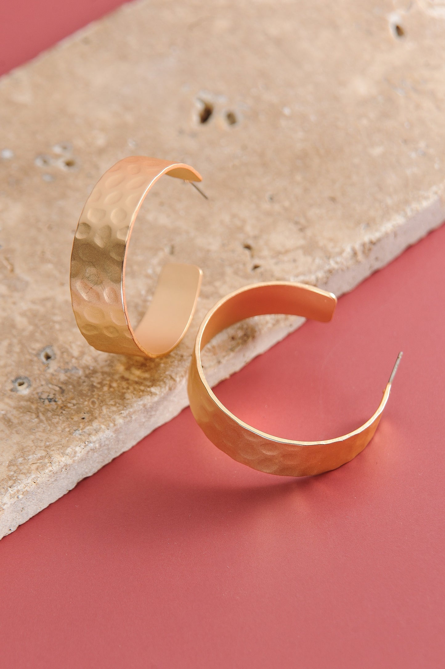 Matte Gold Hammered Hoops