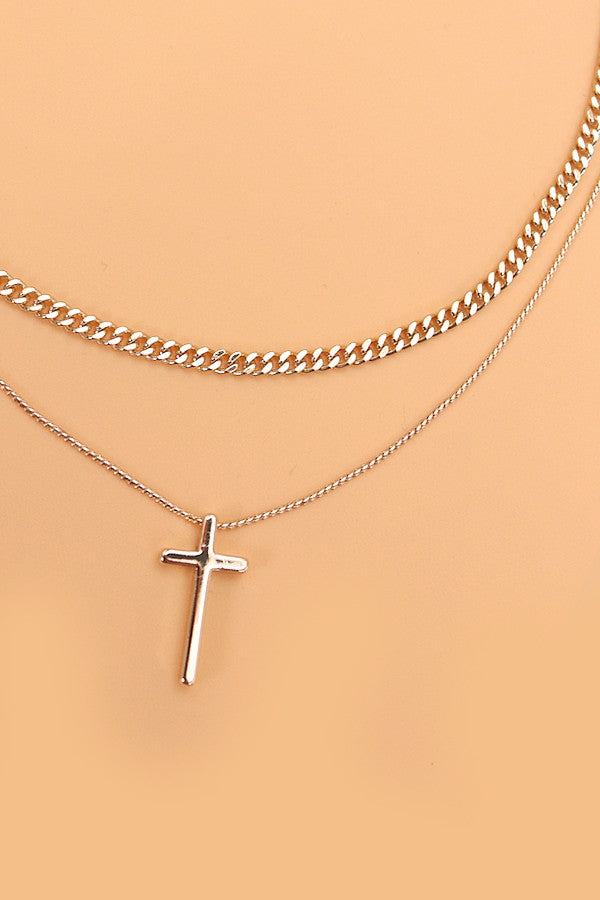 Gold Double Layer Cross Necklace