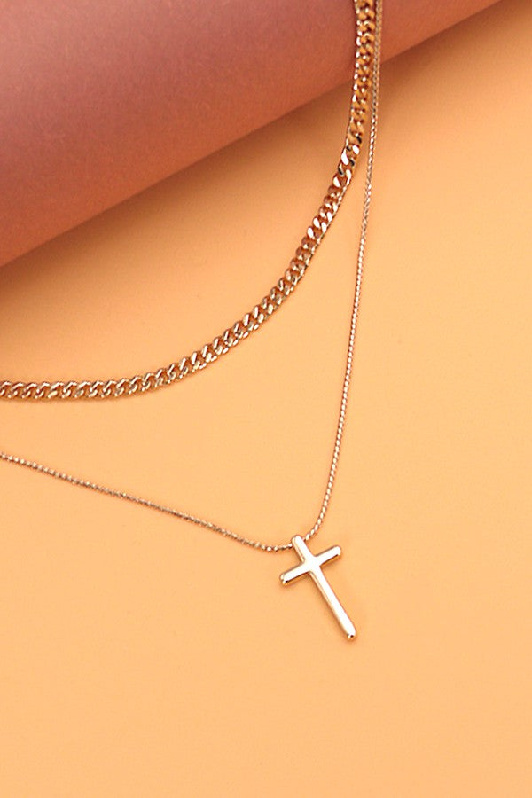 Gold Double Layer Cross Necklace