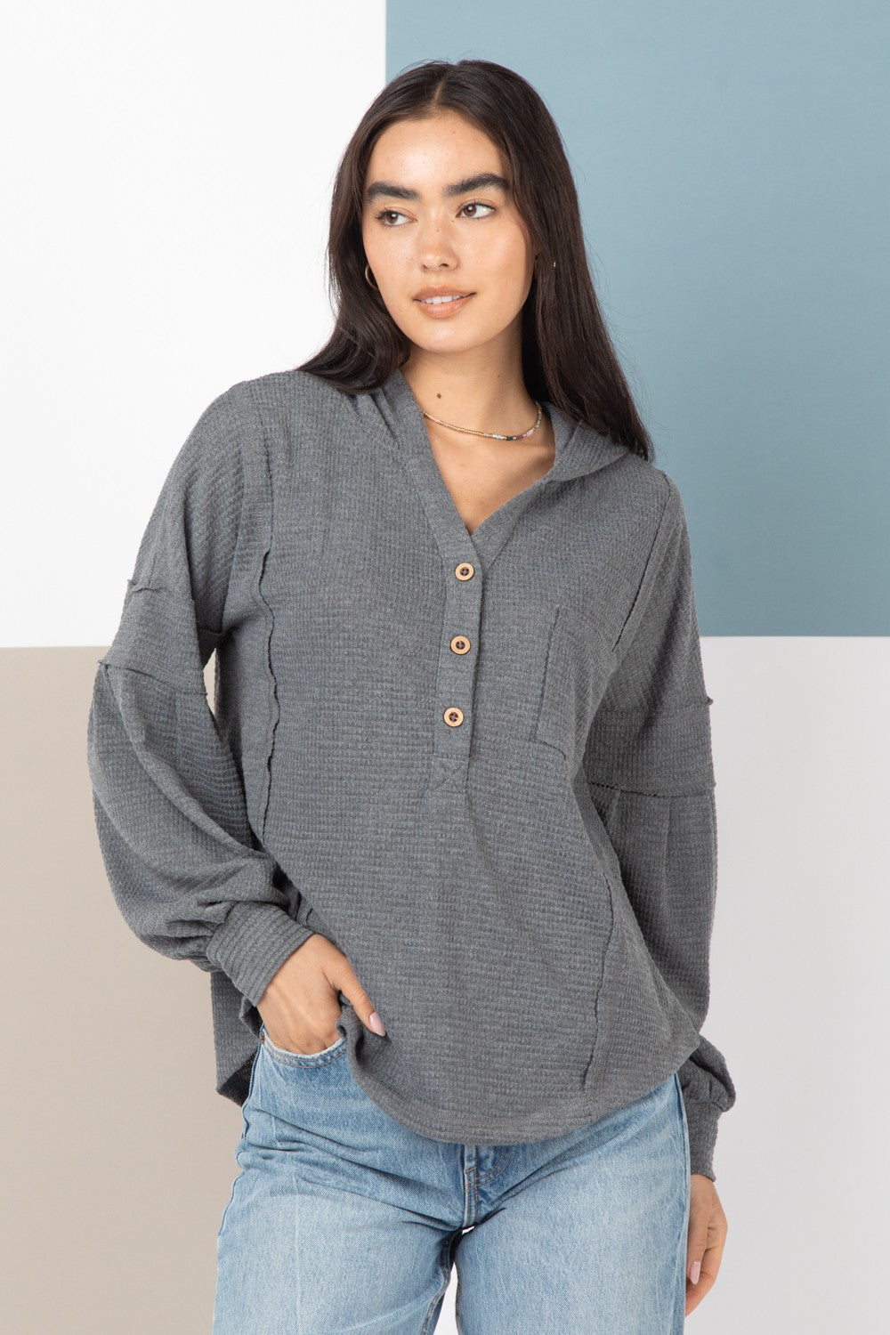 Charcoal Hooded Henley Hoodie