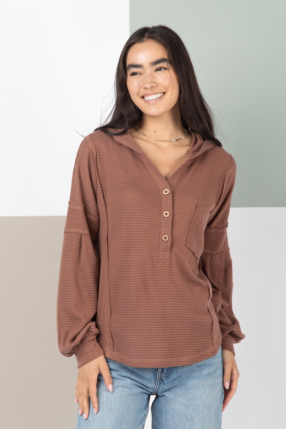 Mocha Hooded Henley Hoodie