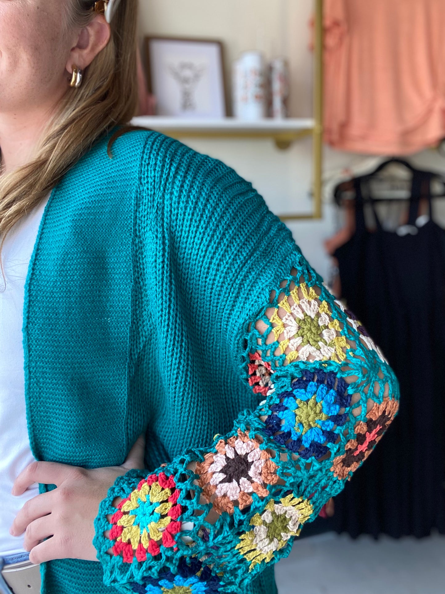 Blakeley Crochet Cardi- Teal