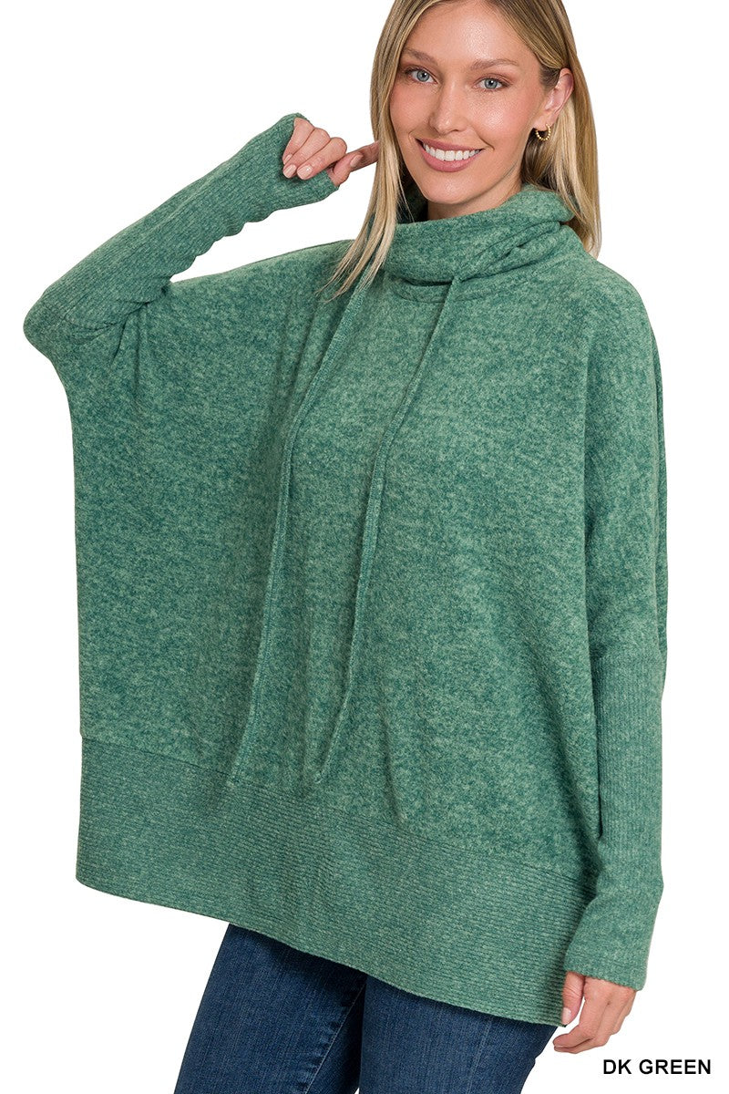 Green Brushed Cowl Neck Sweater