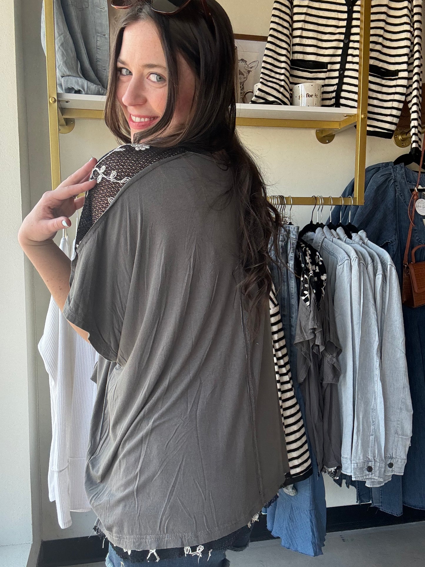 Charcoal Mesh Accent Tee