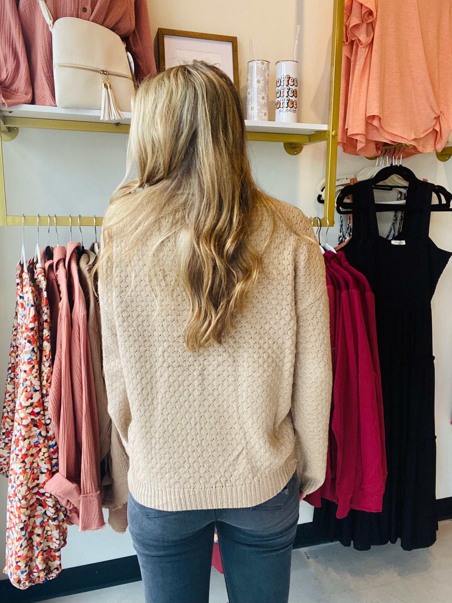 High Neck Textured Knit Sweater